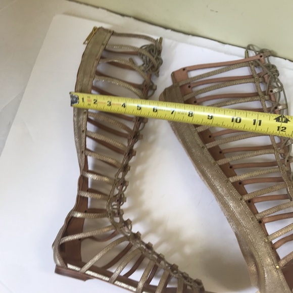Joie Falicia Gladiator Sandals Tall Zip Leather Adjustable Suede Metallic Gold - Picture 14 of 16